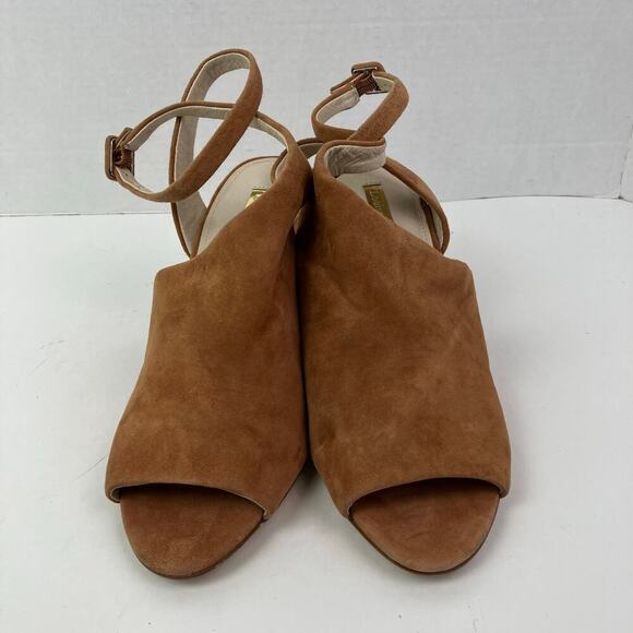 Louise Et Cie Sz 8 Kyvie Cinnamon Suede Sandals Ankle Straps Structured Heel - Picture 5 of 16